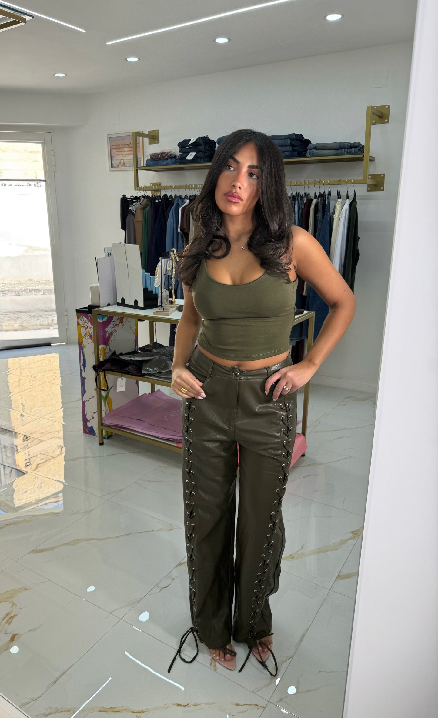 Pantalone Stringhe Olive