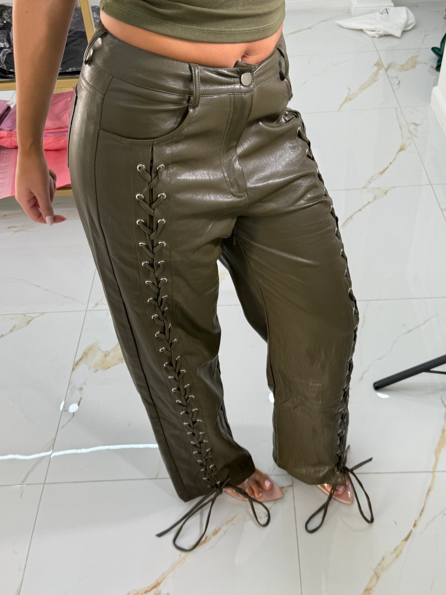 Pantalone Stringhe Olive