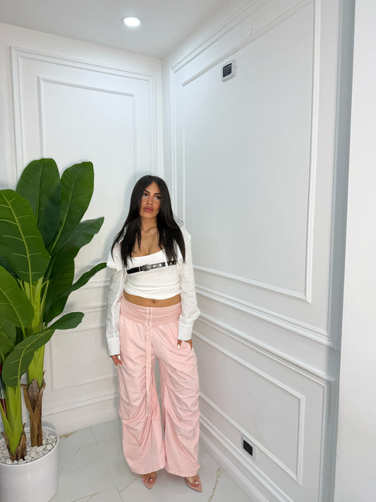 PANTALONE CARGO SATIN EFFETTO BUSTINO ROSA