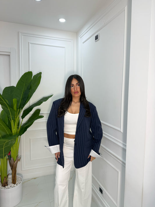 Blazer Risvolto Blu gessato