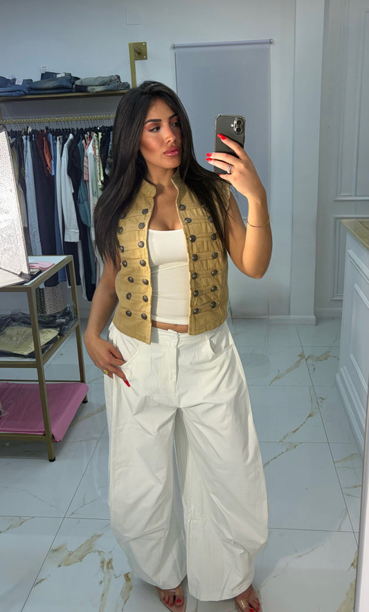 PANTALONE CON RIPRESE LATERALI BIANCO