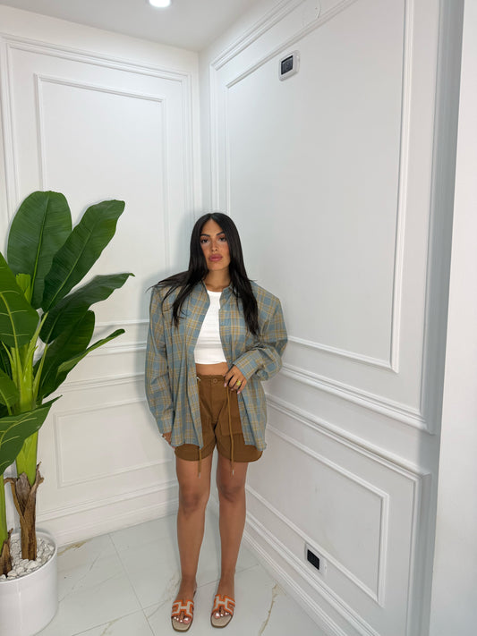 CAMICIA QUADRI AZZURRO/BEIGE