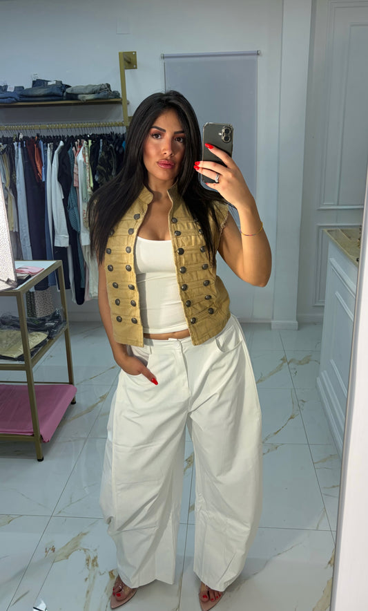 PANTALONE CON RIPRESE LATERALI BIANCO