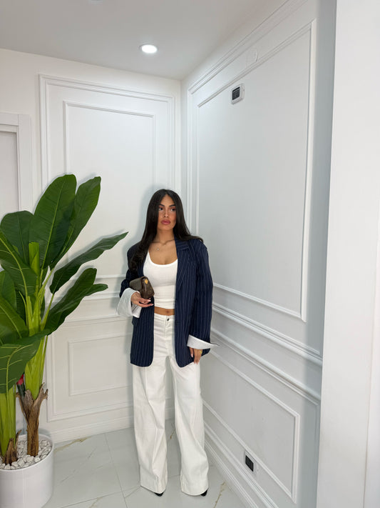 Blazer Risvolto Blu gessato